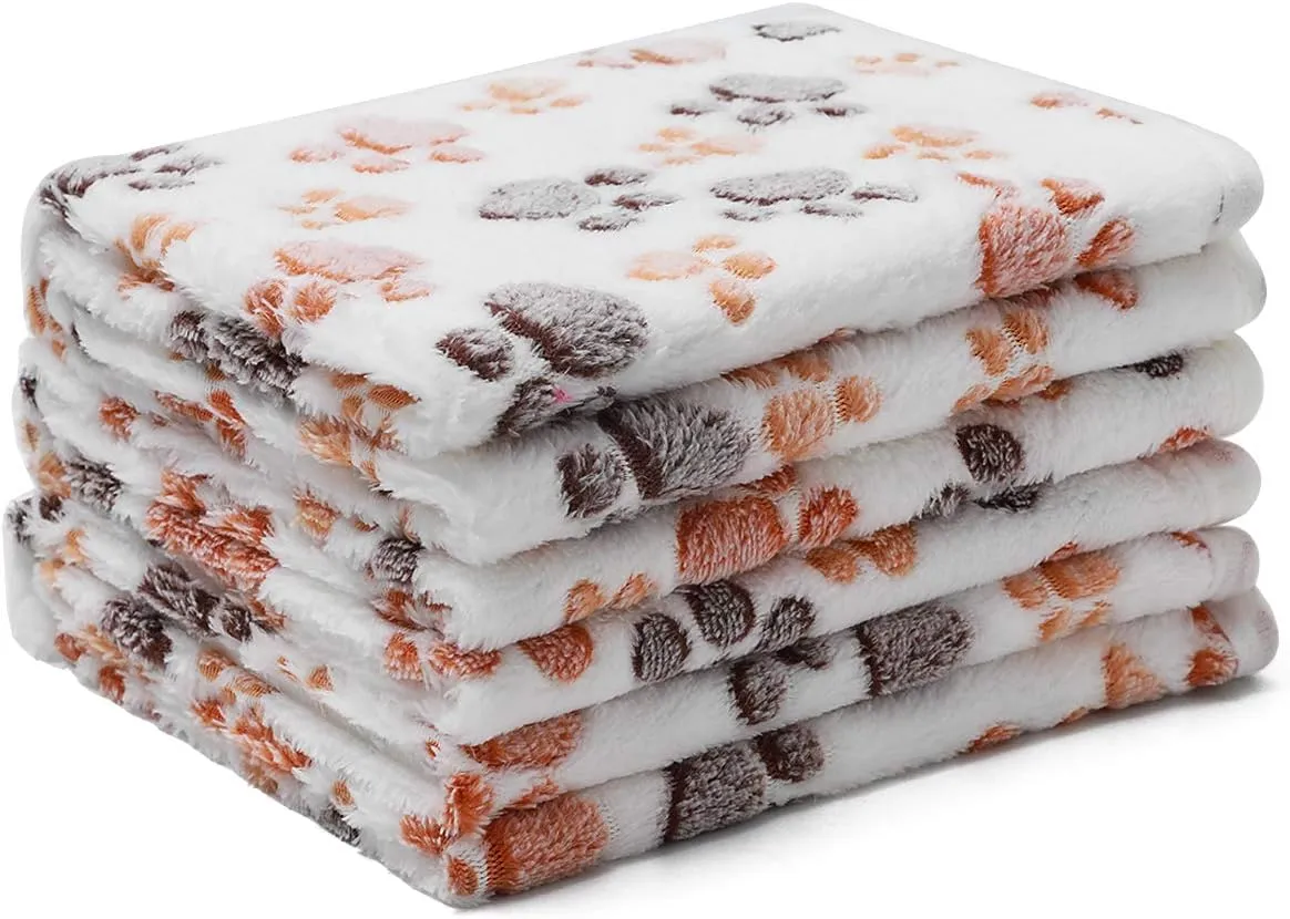 1 Pack 3 Blankets Super Soft Fluffy Premium Fleece Pet Blanket Flannel Throw for Dog Puppy Cat Paw White Large(41x31 inch)