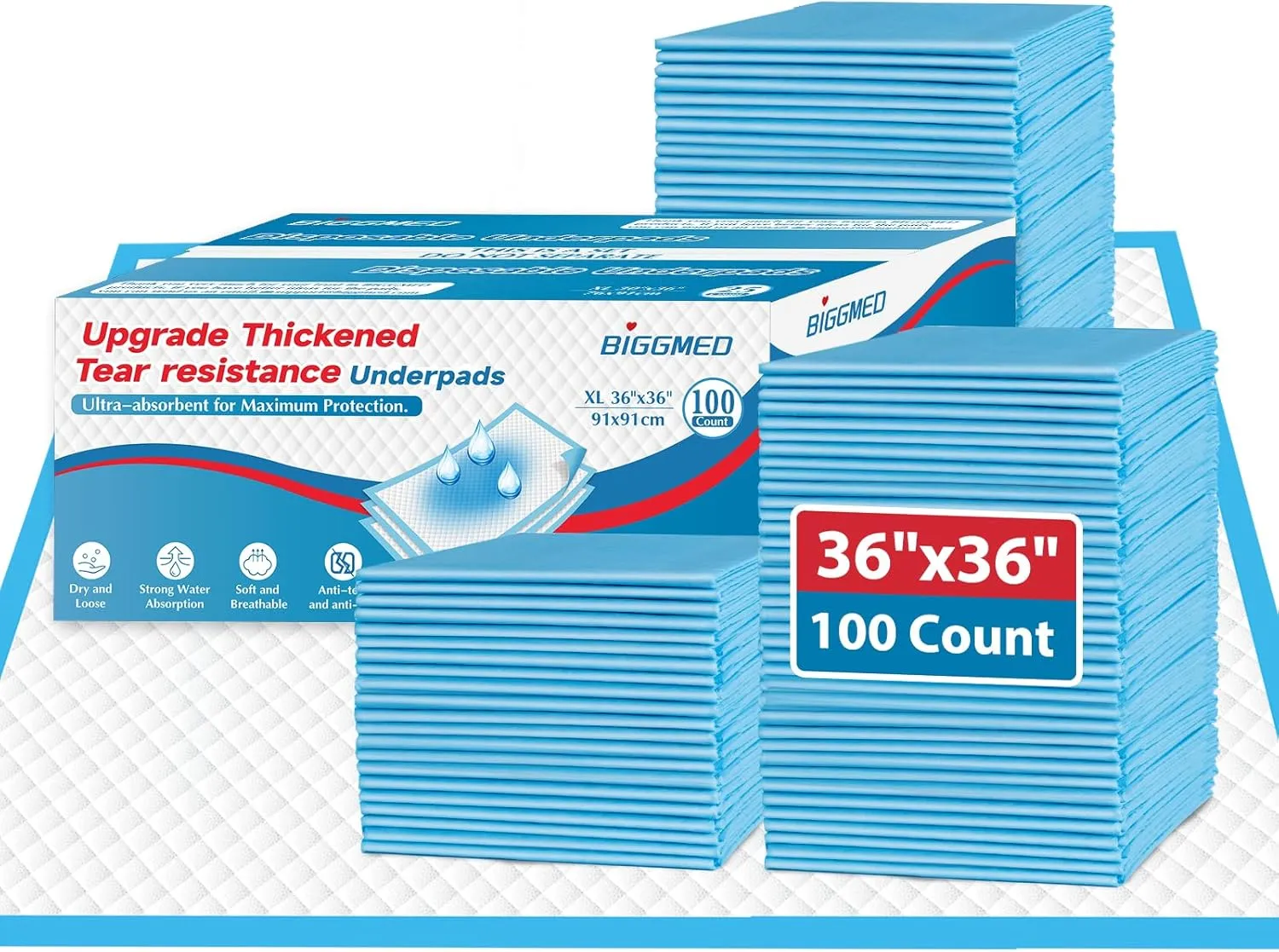 100 Count Bed Pads Disposable 36" x 36" Tear-Resistant Underpads Super Absorbent Chucks, Chux Thicker Extra Large Incontinence Bed Pads for Adults, Kids, Elderly | Puppy Pads for Training XXL
