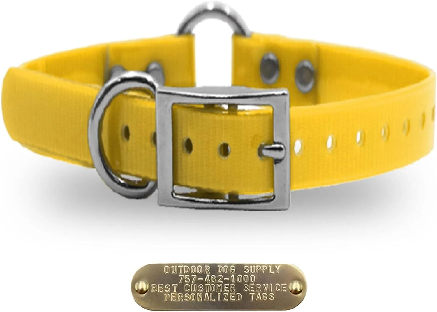 1" Solid Premium Glow Tuff Center Ring Dog Collar with 3/4" Tag (Red, 21" Long)