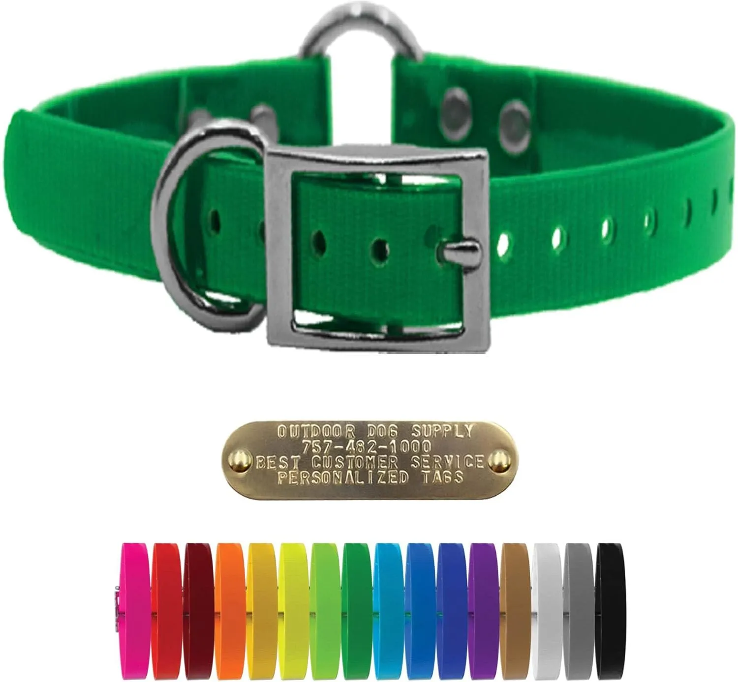1" Solid Premium Glow Tuff Center Ring Dog Collar with 3/4" Tag (Red, 21" Long)