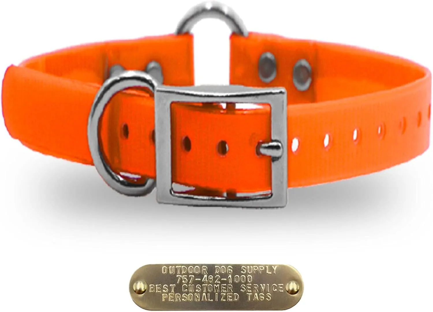 1" Solid Premium Glow Tuff Center Ring Dog Collar with 3/4" Tag (Red, 21" Long)