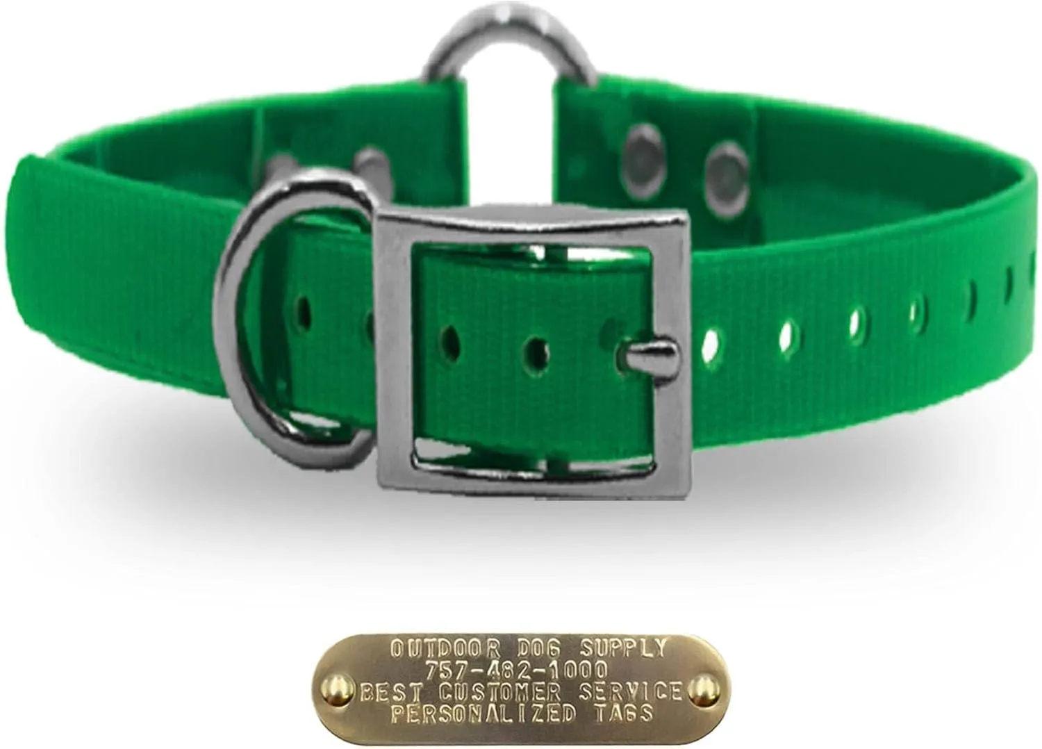 1" Solid Premium Glow Tuff Center Ring Dog Collar with 3/4" Tag (Red, 21" Long)