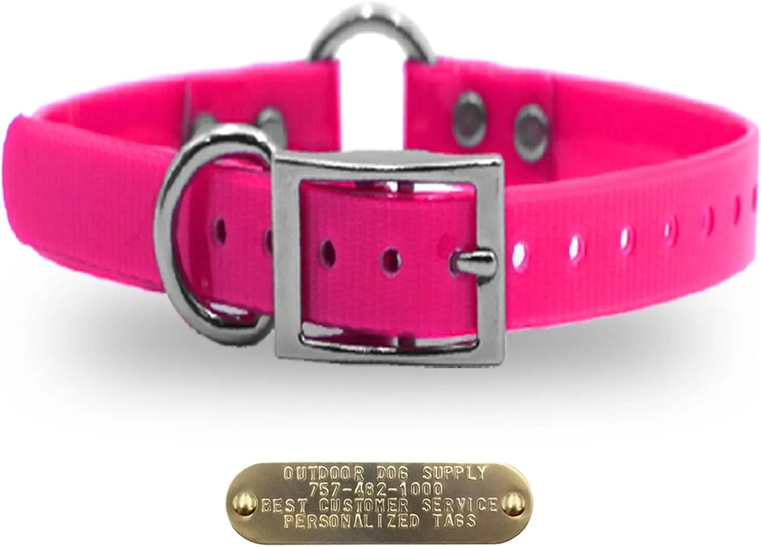 1" Solid Premium Glow Tuff Center Ring Dog Collar with 3/4" Tag (Red, 21" Long)