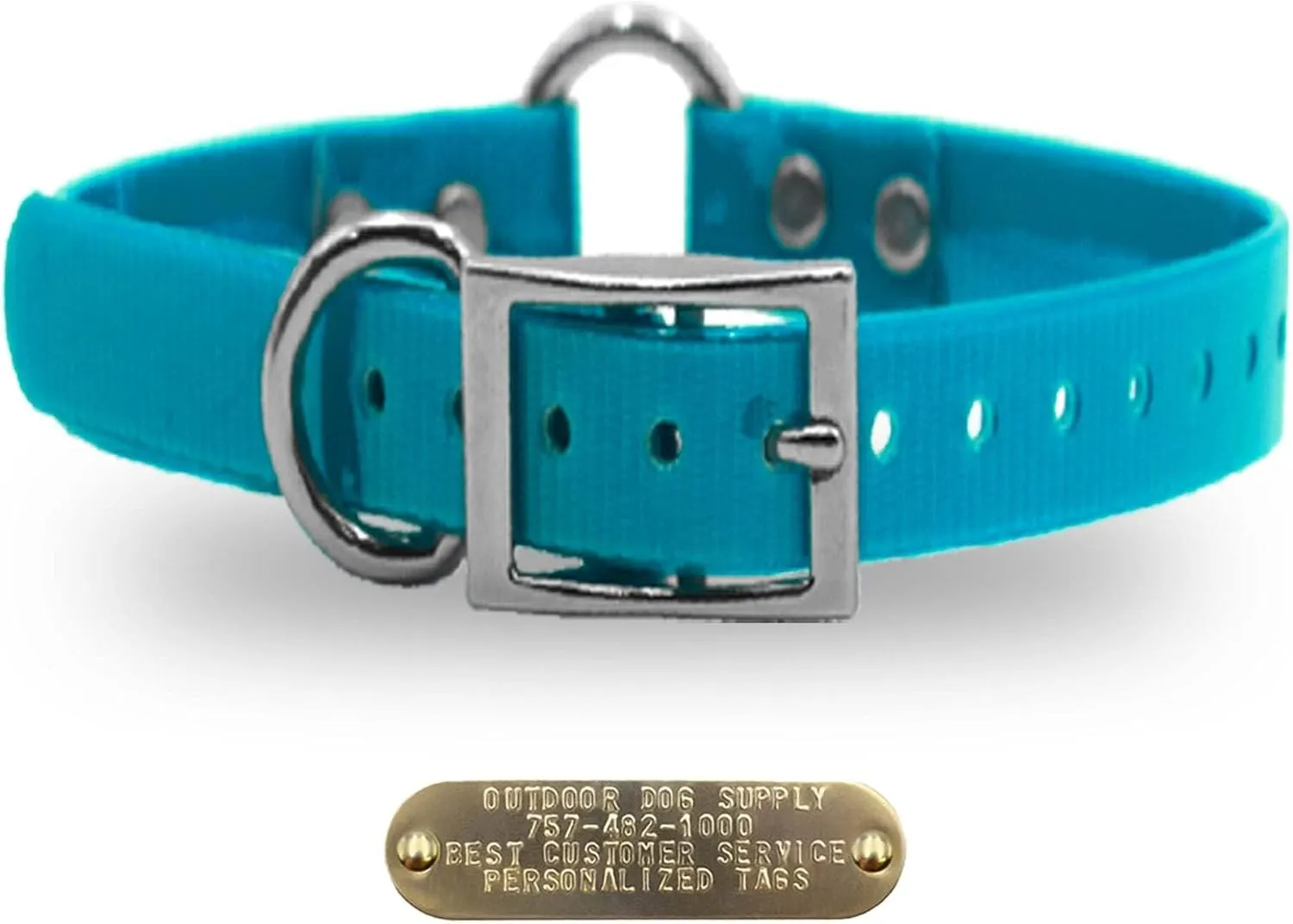 1" Solid Premium Glow Tuff Center Ring Dog Collar with 3/4" Tag (Red, 21" Long)