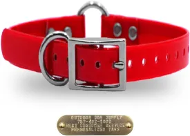 1" Solid Premium Glow Tuff Center Ring Dog Collar with 3/4" Tag (Red, 21" Long)