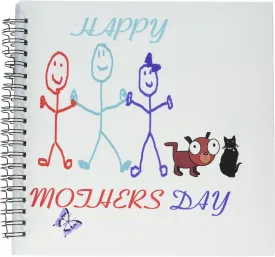 3dRose db_109363_2 Happy Mothers Day with Popular Stick Figure Kids and Pets-Memory Book, 12 by 12-Inch