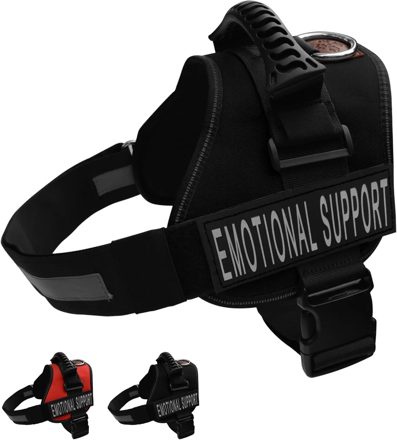 ALBCORP Emotional Support Dog Vest  Reflective Harness - Woven Nylon, Comfy Mesh Padding - Sizes from XXS to XL  Emotional Support Dog Patches Included. Black, Large
