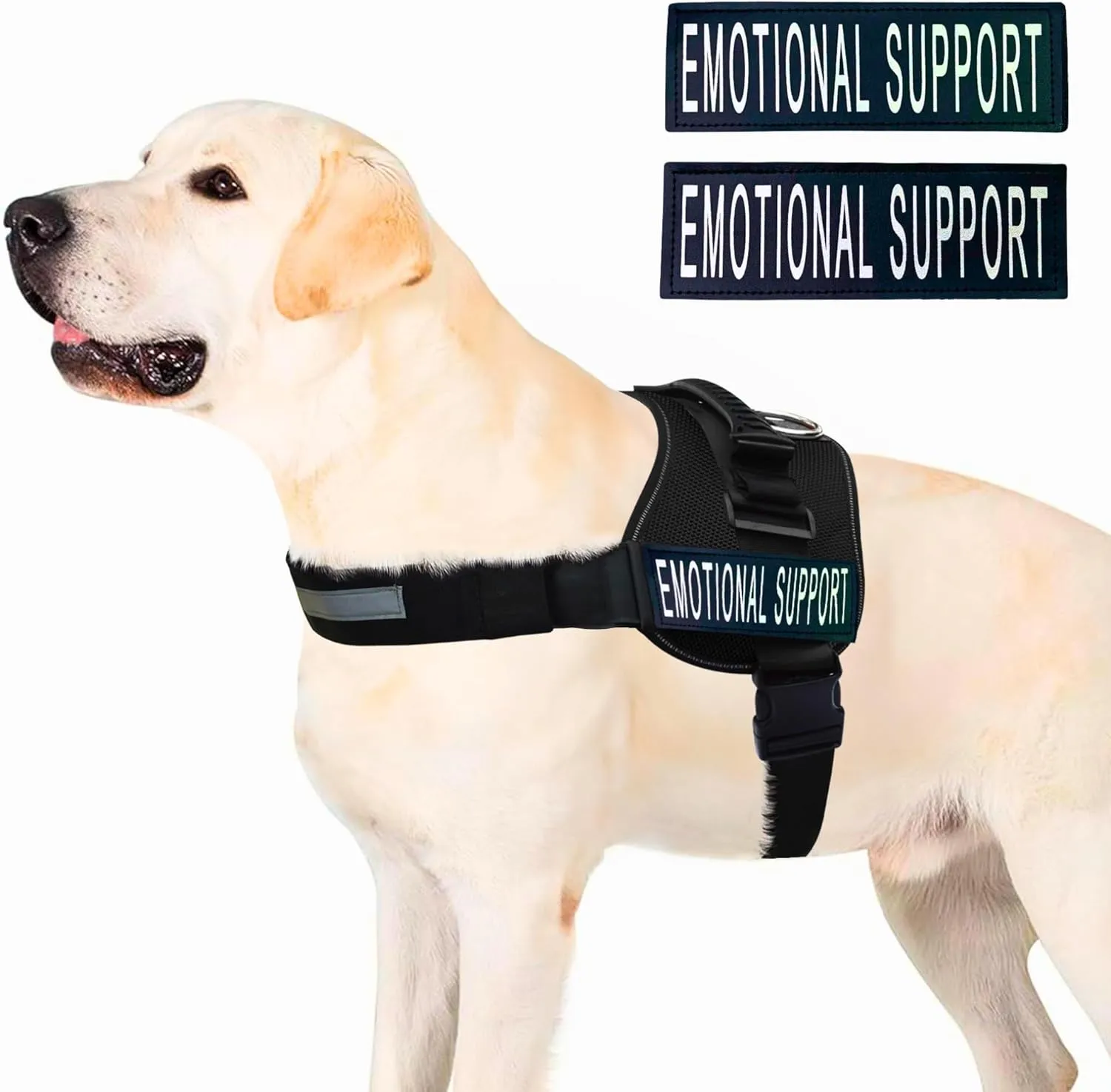 ALBCORP Emotional Support Dog Vest  Reflective Harness - Woven Nylon, Comfy Mesh Padding - Sizes from XXS to XL  Emotional Support Dog Patches Included. Black, Large