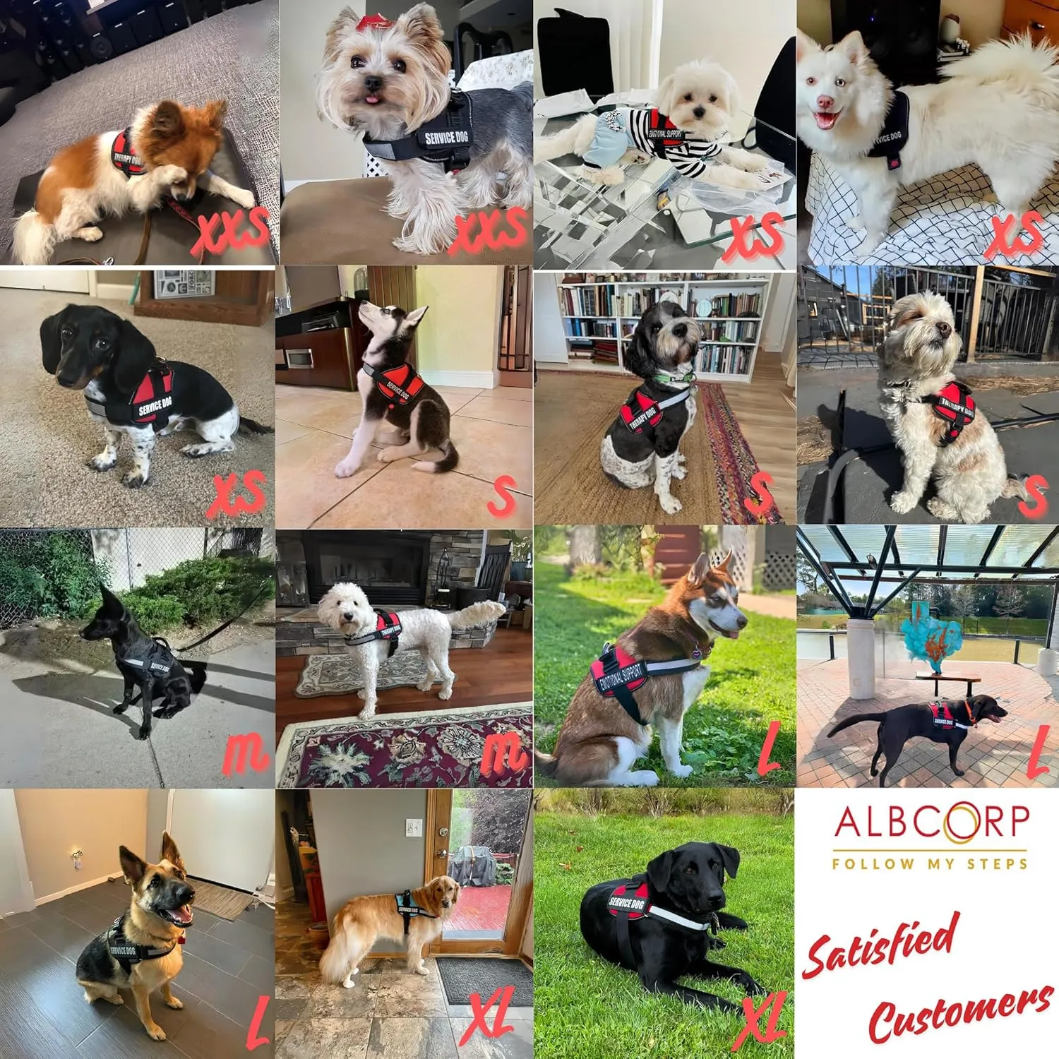 ALBCORP Emotional Support Dog Vest  Reflective Harness - Woven Nylon, Comfy Mesh Padding - Sizes from XXS to XL  Emotional Support Dog Patches Included. Black, Large