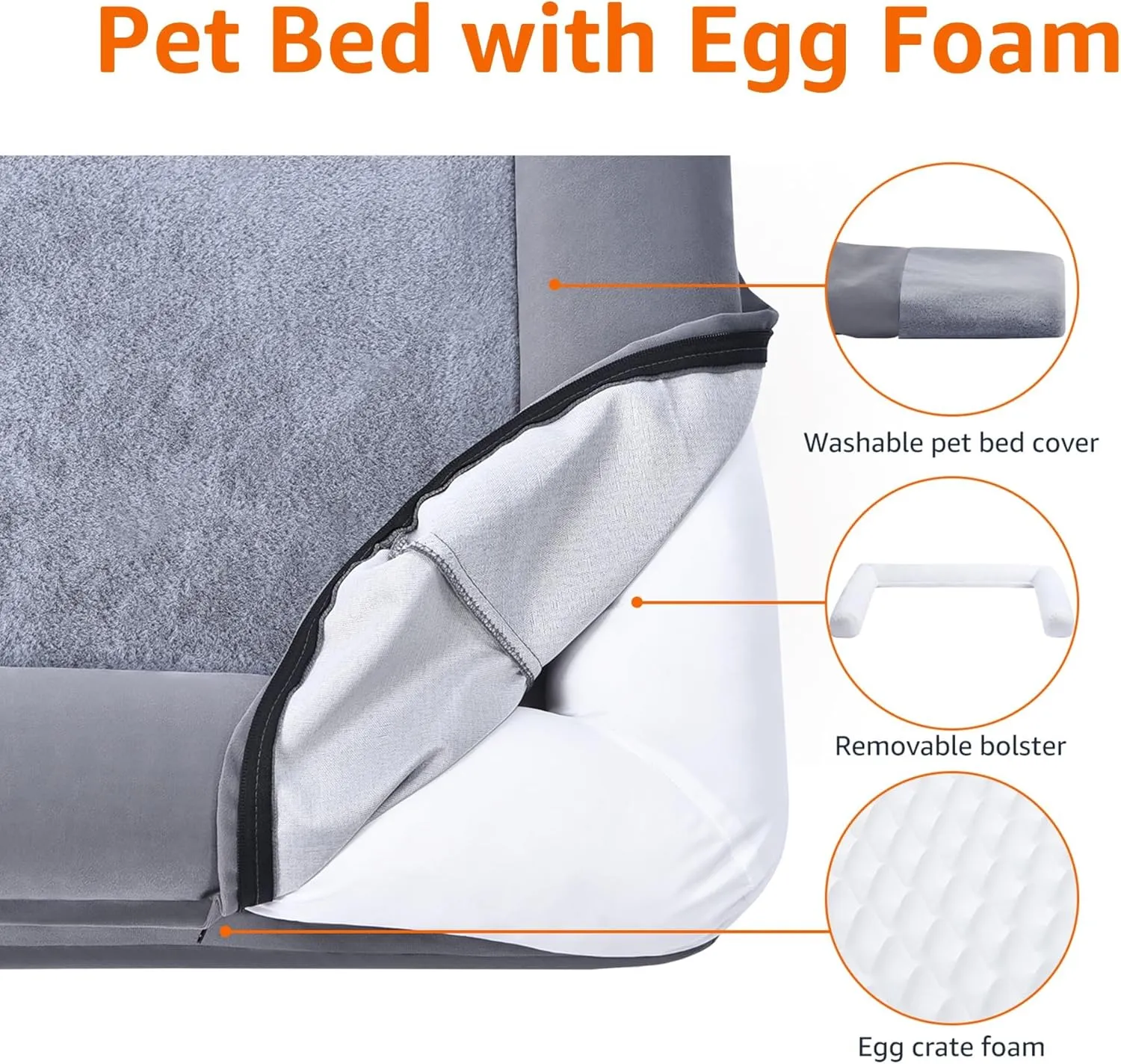 Amazon Basics Foam Living Room Couch Dog Pet Bed with Removable Cover, Grey, 30" x 20"