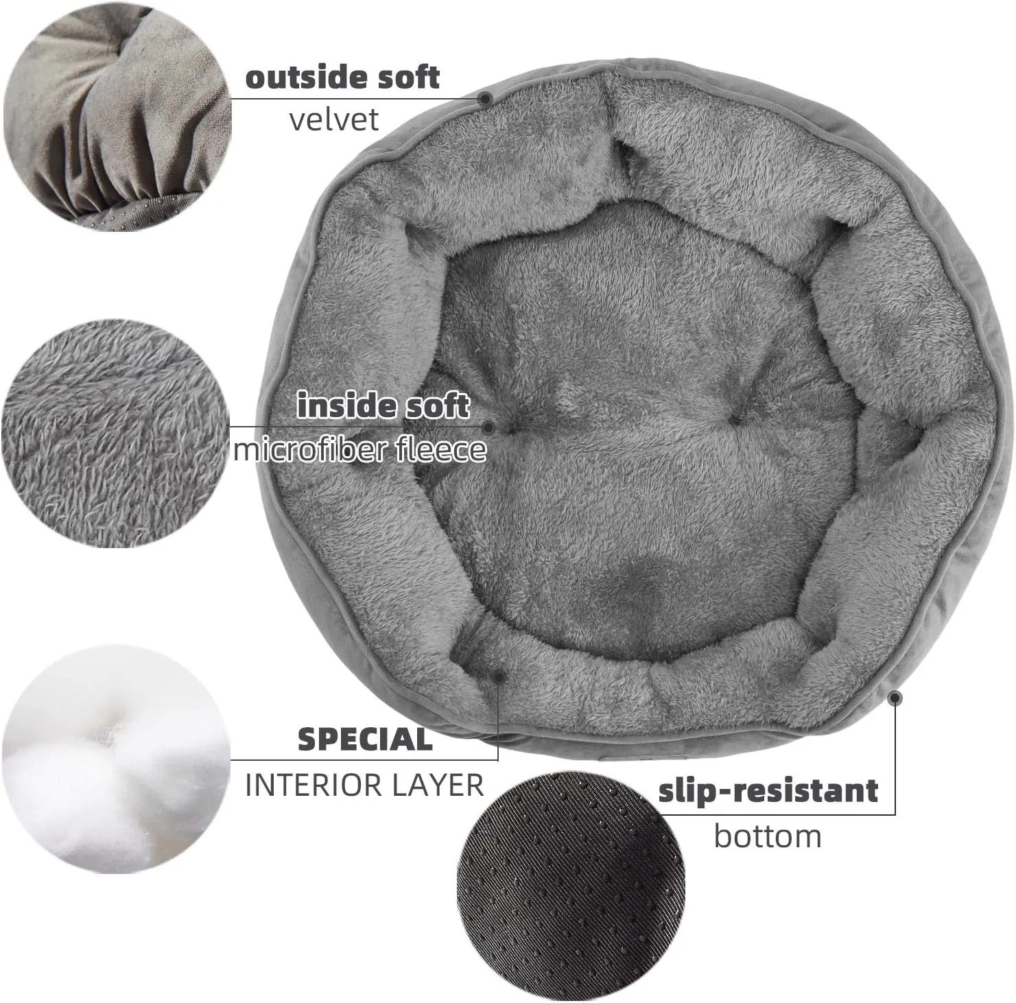 Asvin Large Dog Bed for Large Dogs, Cat Beds for Indoor Cats, Pet Bed for Puppy and Kitty, Extra Soft & Machine Washable with Anti-Slip & Water-Resistant Oxford Bottom, Grey, 35 inches