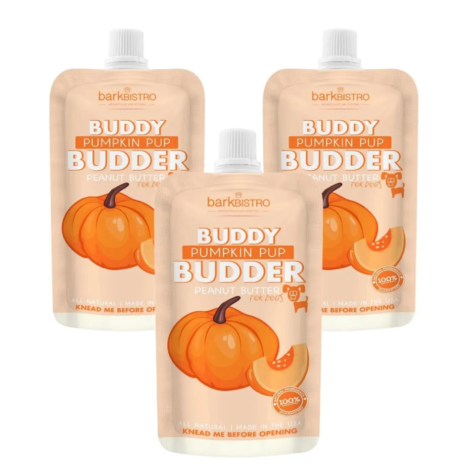 Bark Bistro Pumpkin Pup Budder Dog Peanut Butter Squeeze Packs 4oz