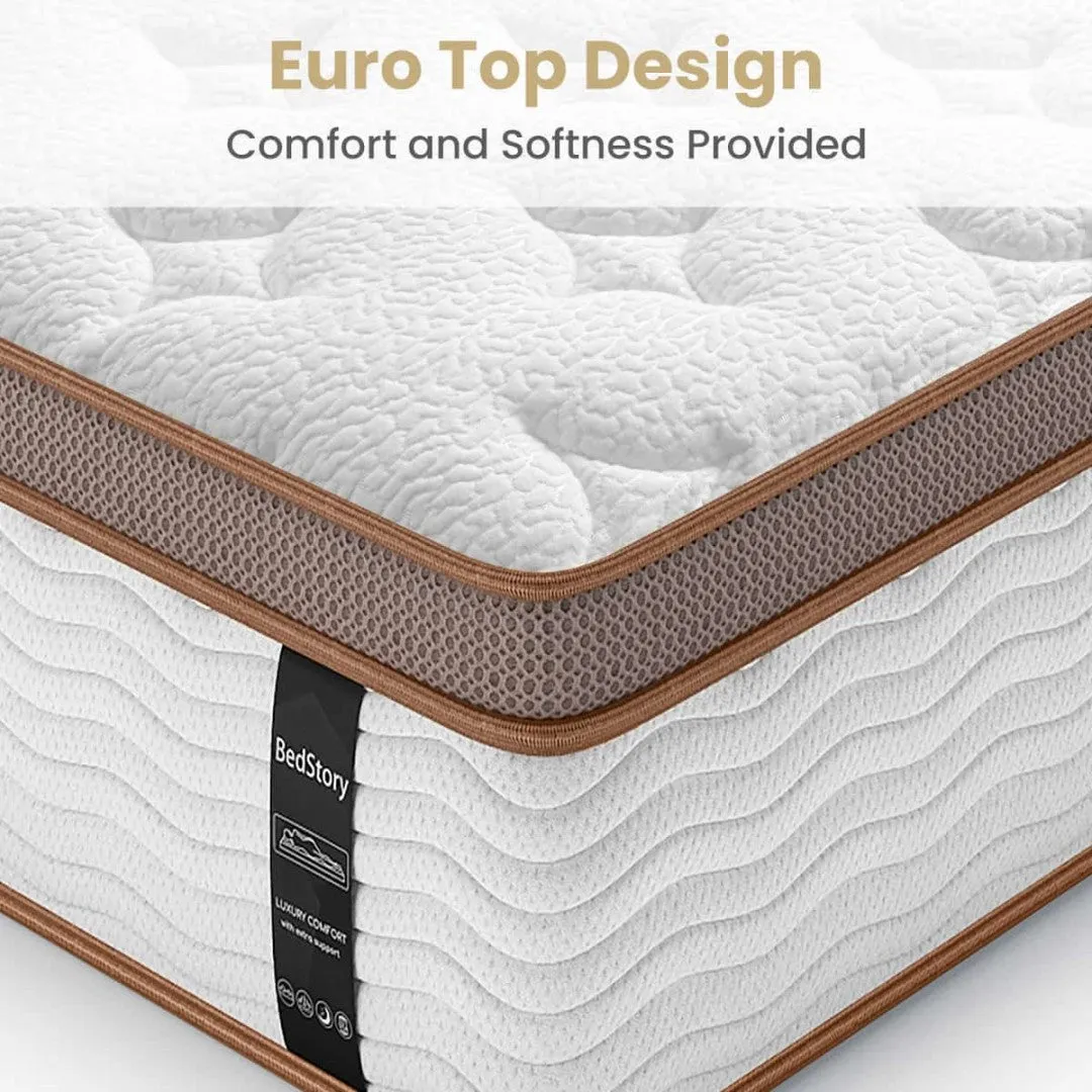 BedStory® 14 Inch Hybrid Mattress, Soft Individually Wrapped Coils Mattress