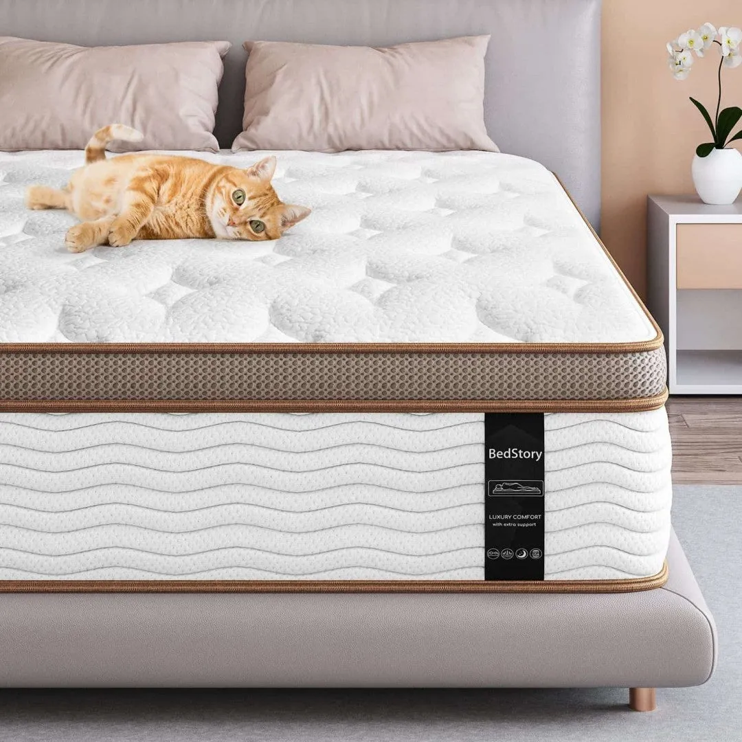 BedStory® 14 Inch Hybrid Mattress, Soft Individually Wrapped Coils Mattress