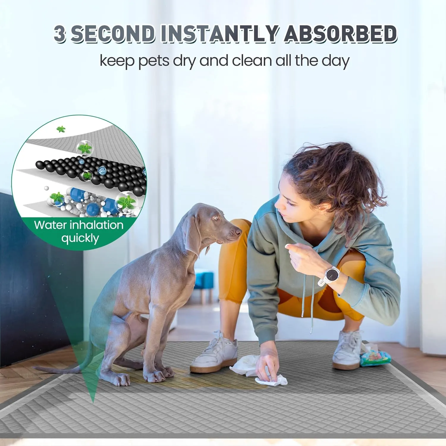 Boscute Charcoal Super Absorbency Puppy Pads, Activated Carbon Odor-Control XXXL 36"x36" Leak-Proof Pet Training Pee Pads, Disposable Potty Pads for Dogs Cats, Rabbits