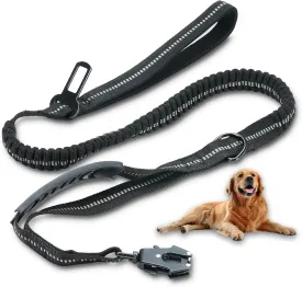 Bungee Dog Leash, Upgraded Shock Absorbing Dog Leash with Quick Release/Locking Clip Heavy Reflective Military Dog Leash with Padded Handles, Car Seat Belt Bungee Leash for Large/Medium/Small Dogs