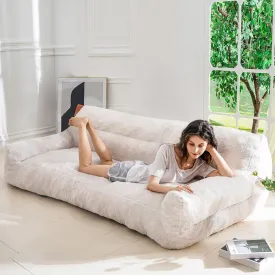 BYBYME Giant Human Dog Sofa Bed, Extra Large Floor Couch, Sherpa Orthopedic Dog Bed, Comfy Huge Sofa for Pet Families with Foam Chunk, Beige