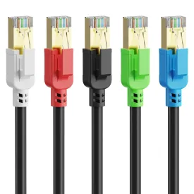 Cat 8 Ethernet Cable 15 ft-5Pack, 40Gbps 2000Mhz Patch Cord, Indoor&Outdoor High Speed Network Cable, 26AWG Heavy Duty Direct Burial Shielded SFTP Lan Wire, in Wall&Weatherproof RJ45 Cable for Router