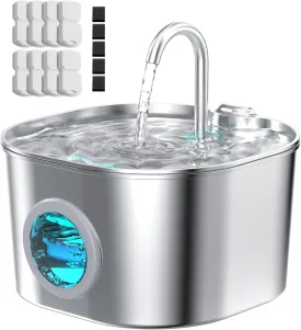Cat Water Fountain with 8 Filters   5 Sponges,Small Pet Waterer Dispenser Fountains for Drinking Cats Indoor Metal Automatic Waterer Bowl 24/7 Running Auto Kitty Watering Supplies Quiet Pump
