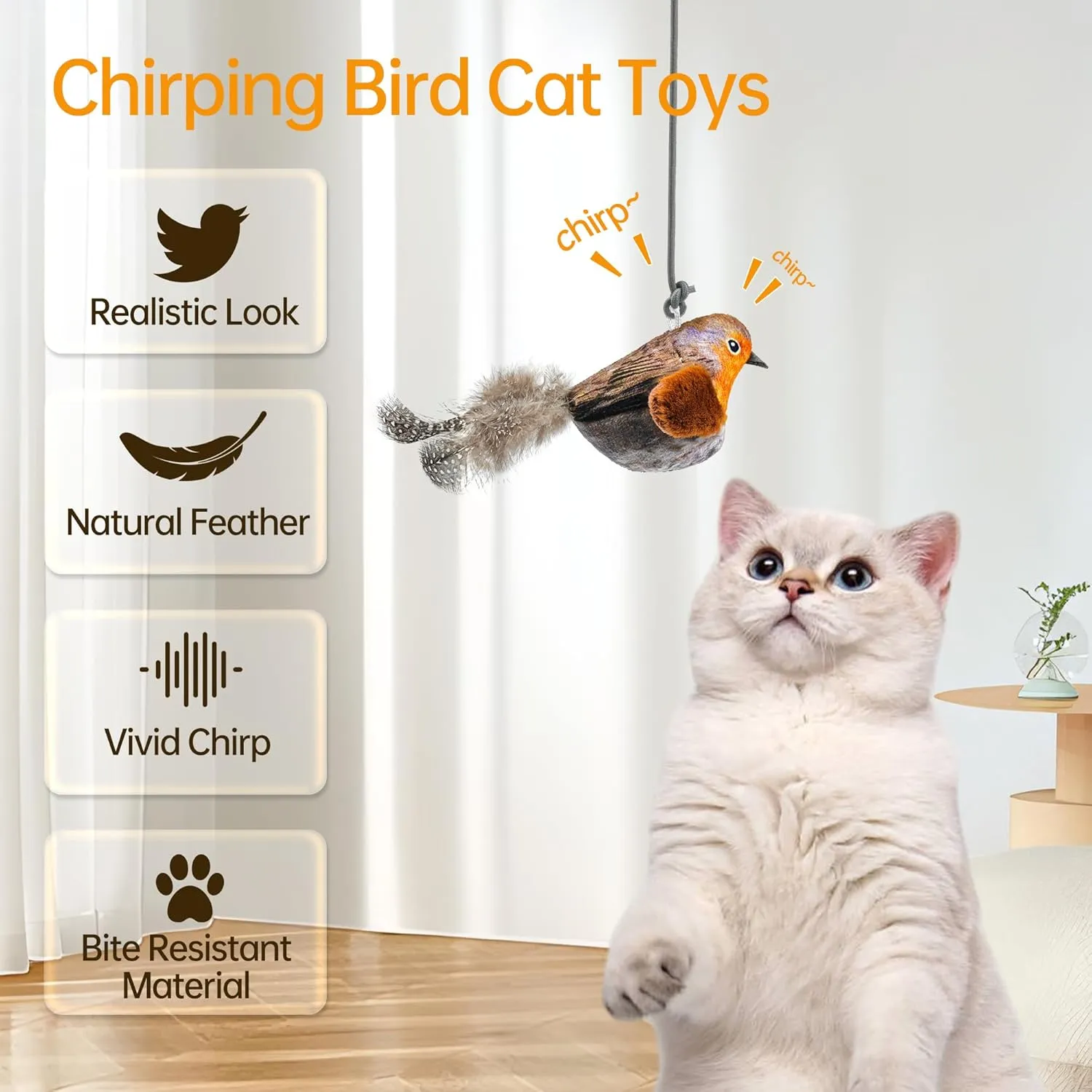 Chirping Bird Cat Toys Hanging Cat Feather Toy - Catnip Interactive Cat Toys for Indoor Cats - Automatic Cat Toy for Cat Exercise & Kicker to Self Play (Green)