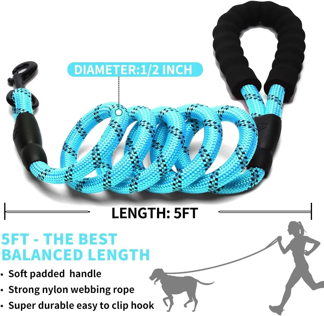 COOYOO Dog Leash 5/6 FT with Comfortable Padded Handle and Highly Reflective Threads for Small Medium and Large Dogs