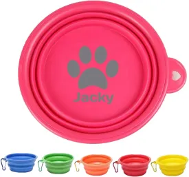 Custom Collapsible Dog Bowl Personalized Travel Portable Silicone Foldable Bowl Name Logo/Pet Food Cat Water Bowl/Integrated Molding Expandable Feeding Bowls,Carabiner Keychain (12oz/22oz/34oz)