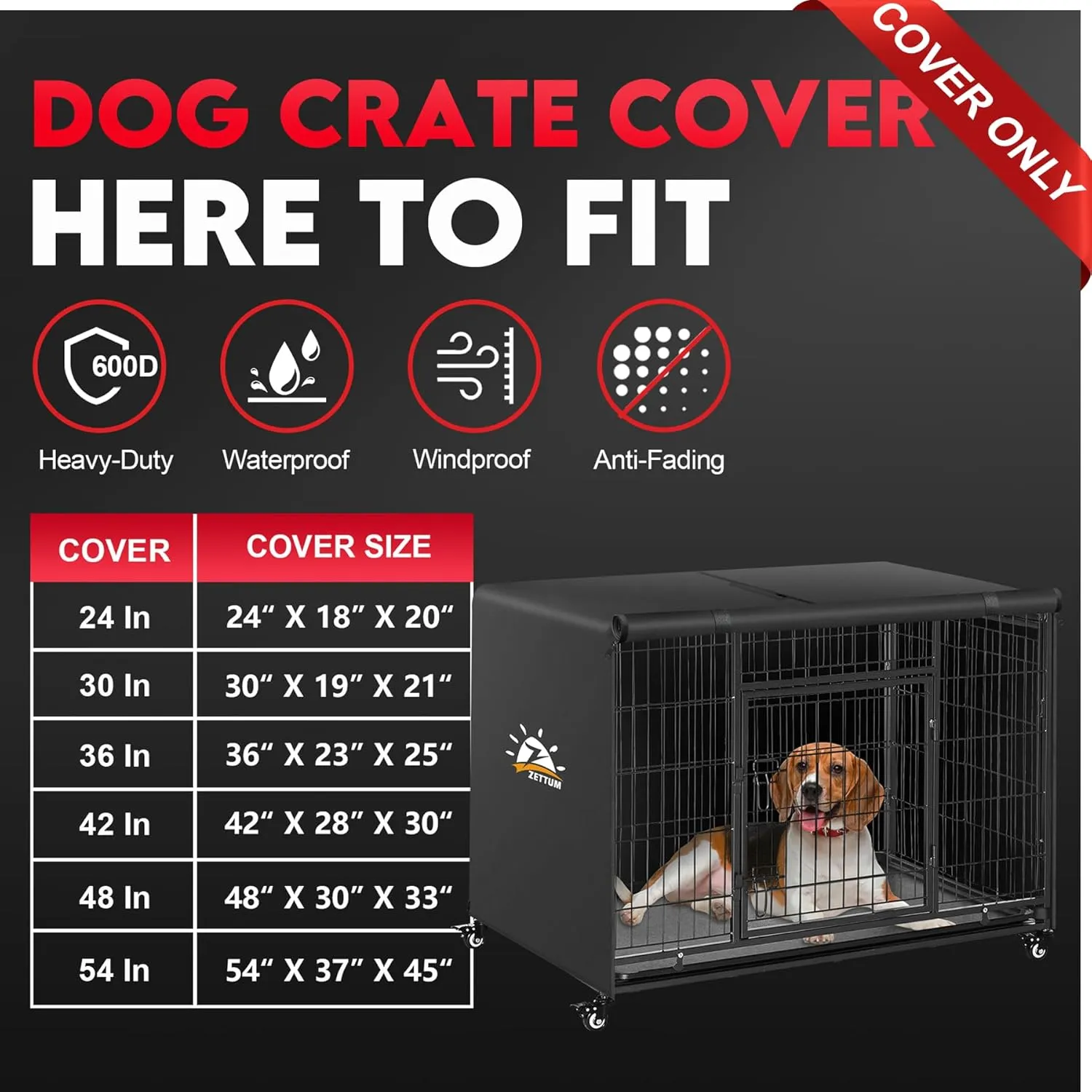 Dog Crate Cover 54 Inch - 600D Kennel Crate Covers for Dog Cage Waterproof & Heavy Duty, Small Dog Cage Cover Universal Fit for Most Wire Pet Crates - 54 x 38 x 43 Inch (Cover Only)