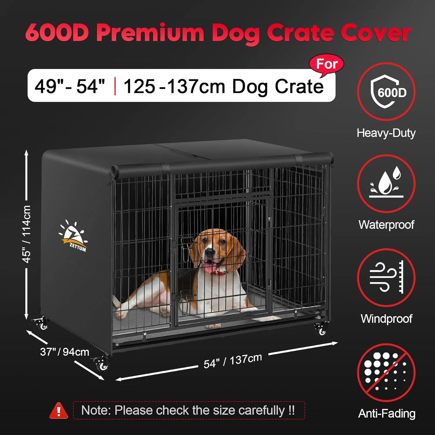 Dog Crate Cover 54 Inch - 600D Kennel Crate Covers for Dog Cage Waterproof & Heavy Duty, Small Dog Cage Cover Universal Fit for Most Wire Pet Crates - 54 x 38 x 43 Inch (Cover Only)
