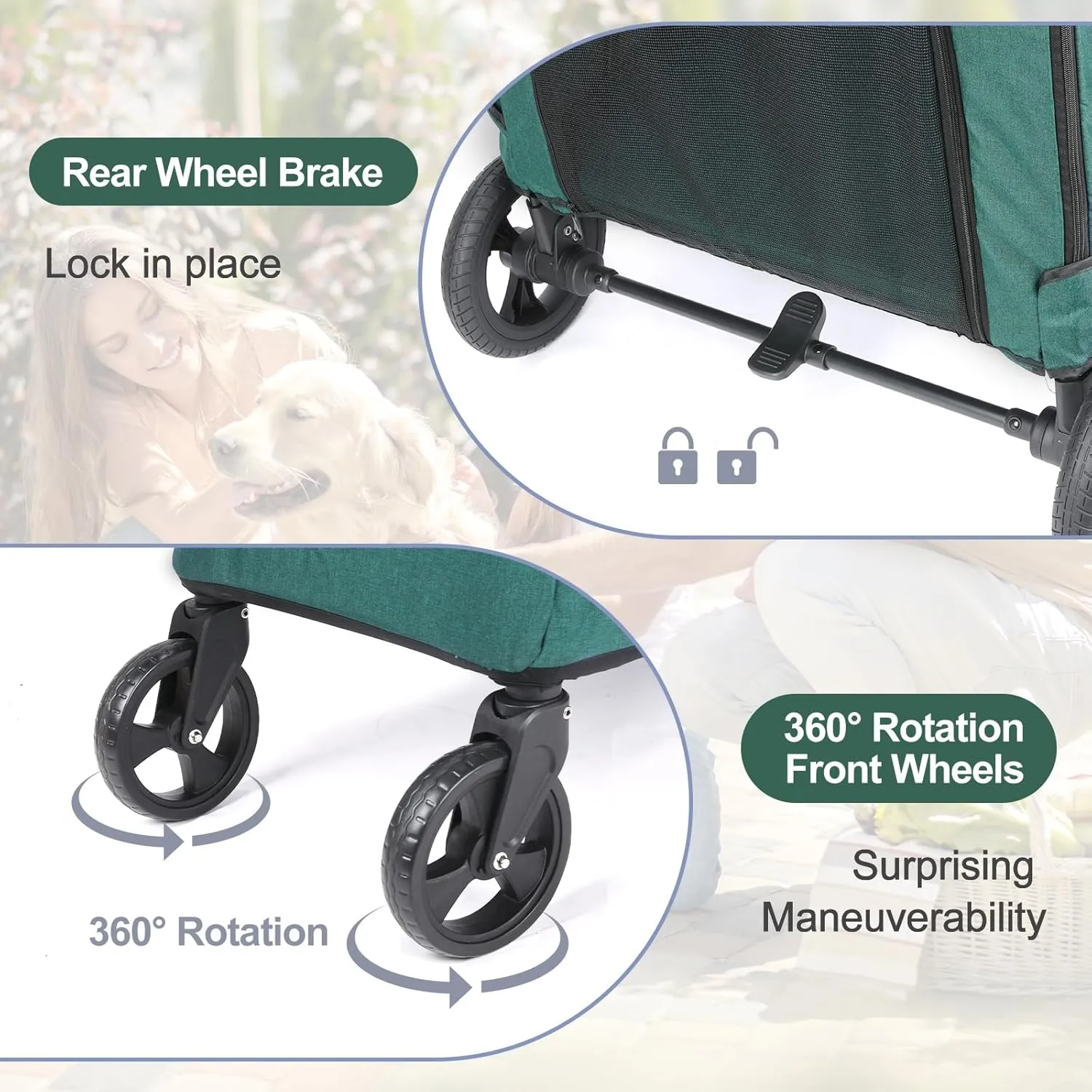 Dog Stroller Pet, Foldable Cart with 4 Wheels, Mesh Skylight Pet Stroller for Small to Large Dogs and Other Pet Travel, Storage Space Pet Can Easily Walk in/Out (Dark Green)