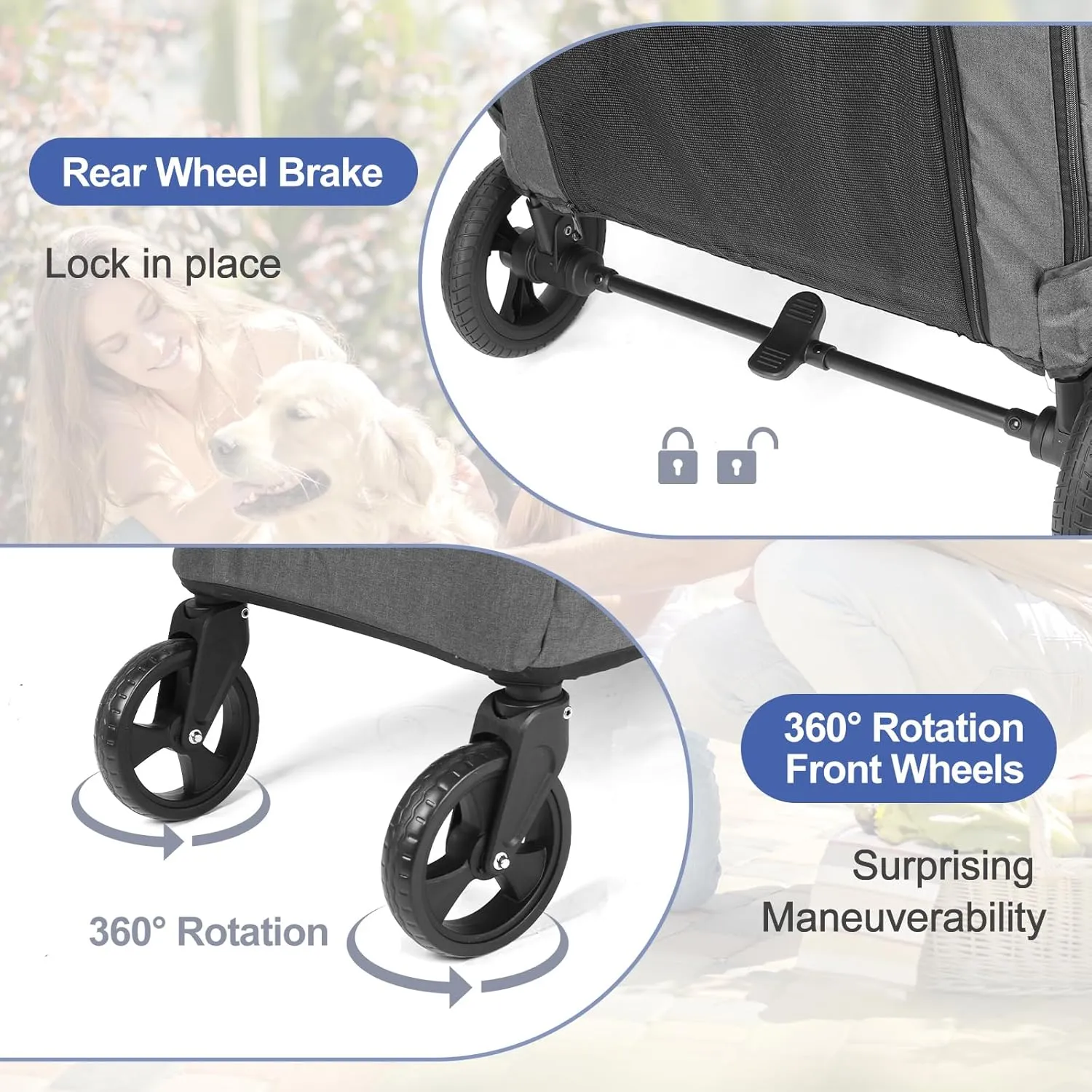 Dog Stroller Pet, Foldable Cart with 4 Wheels, Mesh Skylight Pet Stroller for Small to Large Dogs and Other Pet Travel, Storage Space Pet Can Easily Walk in/Out (Grey)