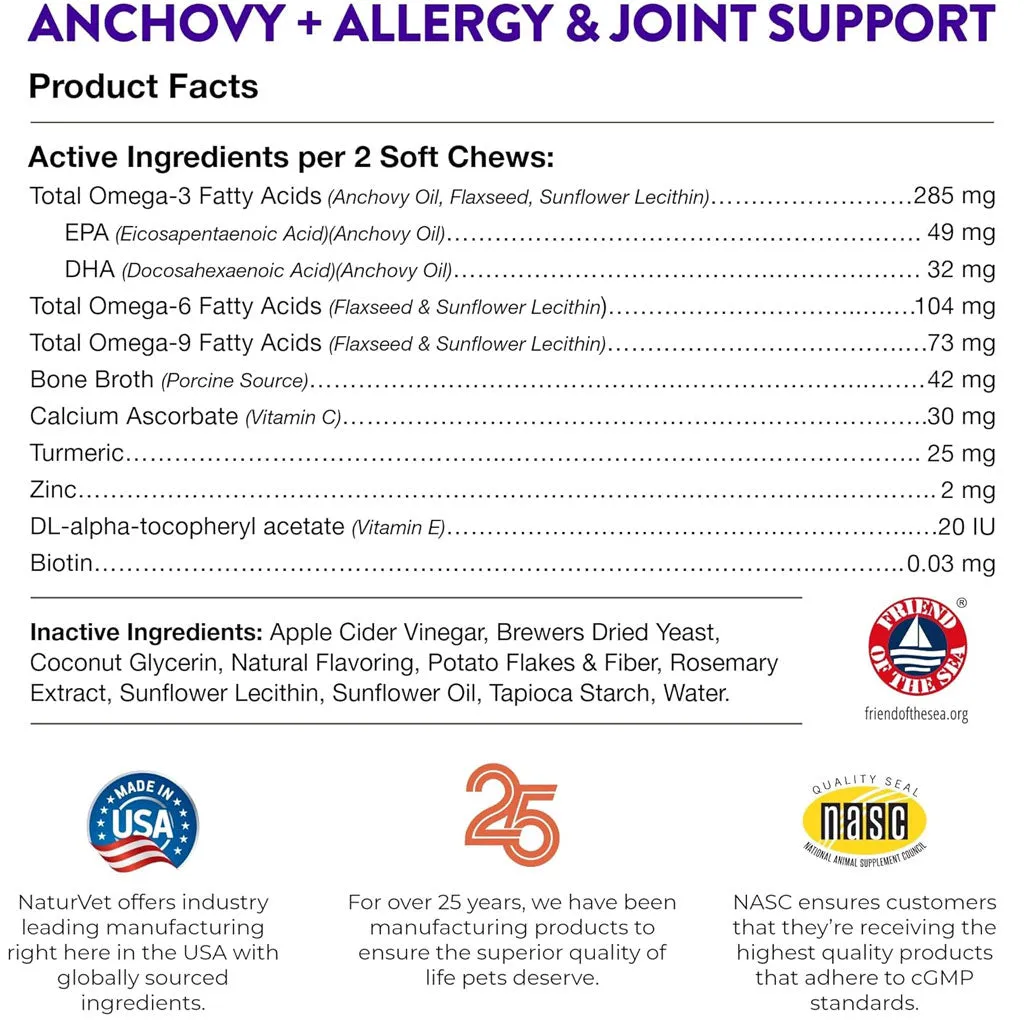 Evolutions by NaturVet Anchovy Allergy Joint Support Soft Chews for Dogs, 90 count