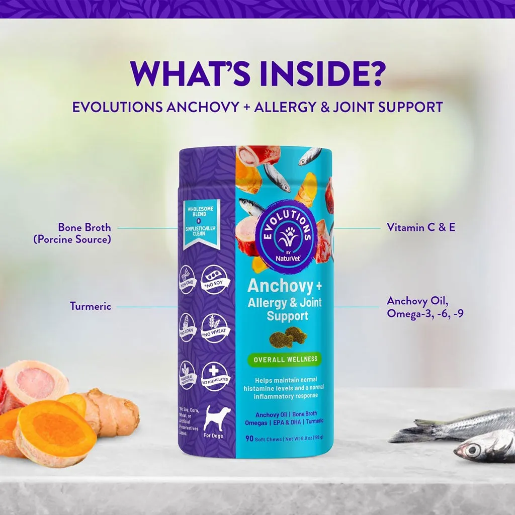 Evolutions by NaturVet Anchovy Allergy Joint Support Soft Chews for Dogs, 90 count
