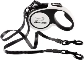 EXPAWLORER Dual Retractable Dog Leash - Double-Head Lockable Extendable Pet Leash - 16FT Reflective Nylon Ribbon - 360 Tangle-Free for Two Dogs Walking Training