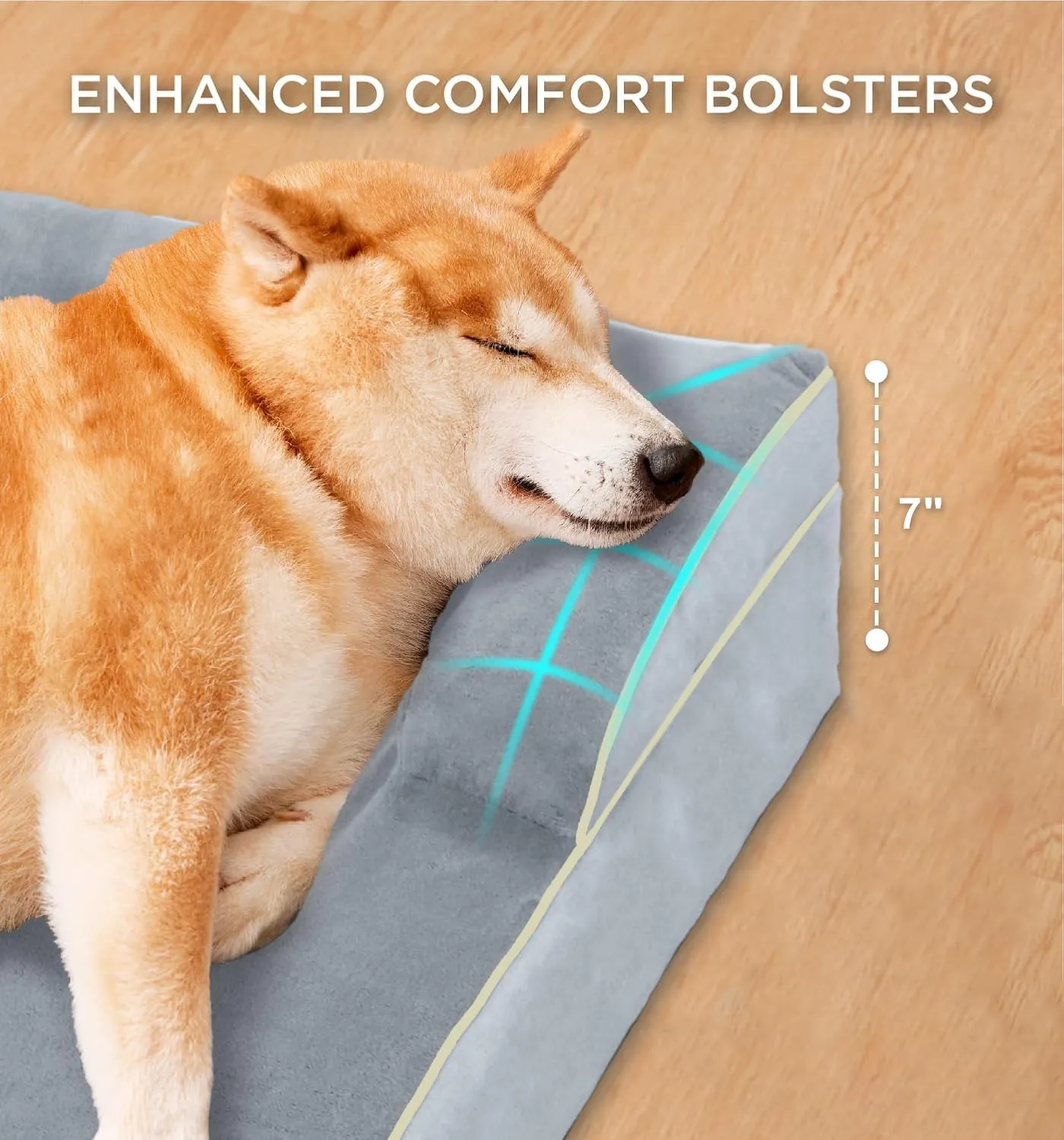 FERPOSH XXL Dog Bed, Orthopedic Washable Dog Bed, Pet Sofa Bed with Removable Washable Cover, Egg Foam Support, Non Slip Bottom Dog Bed, Dog Sofa Bed, Extra Large Dog Bed, 44" x 32", Grey
