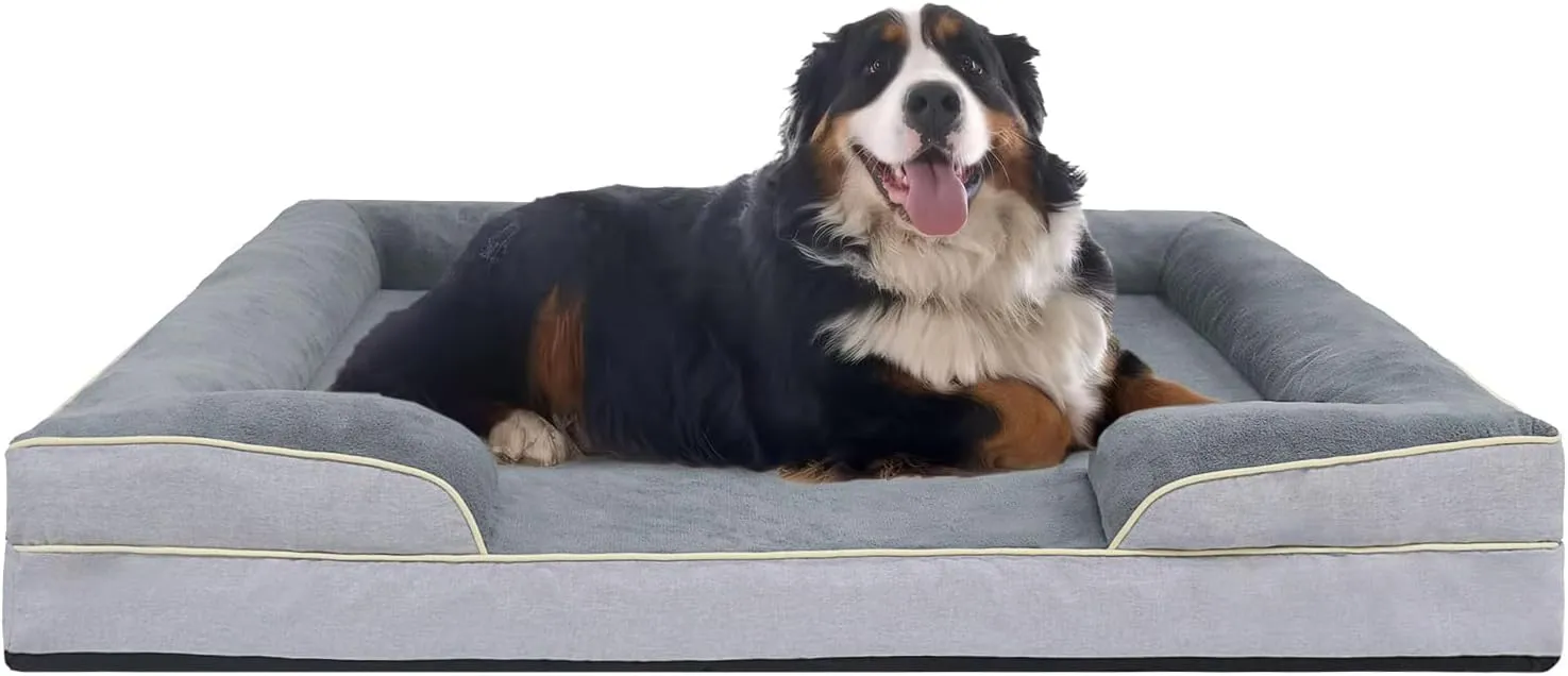 FERPOSH XXL Dog Bed, Orthopedic Washable Dog Bed, Pet Sofa Bed with Removable Washable Cover, Egg Foam Support, Non Slip Bottom Dog Bed, Dog Sofa Bed, Extra Large Dog Bed, 44" x 32", Grey