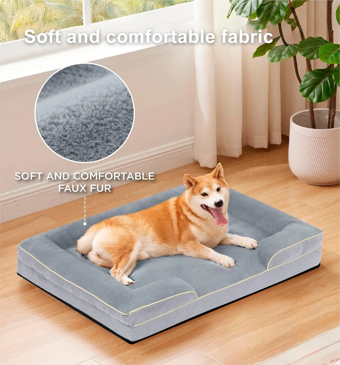 FERPOSH XXL Dog Bed, Orthopedic Washable Dog Bed, Pet Sofa Bed with Removable Washable Cover, Egg Foam Support, Non Slip Bottom Dog Bed, Dog Sofa Bed, Extra Large Dog Bed, 44" x 32", Grey
