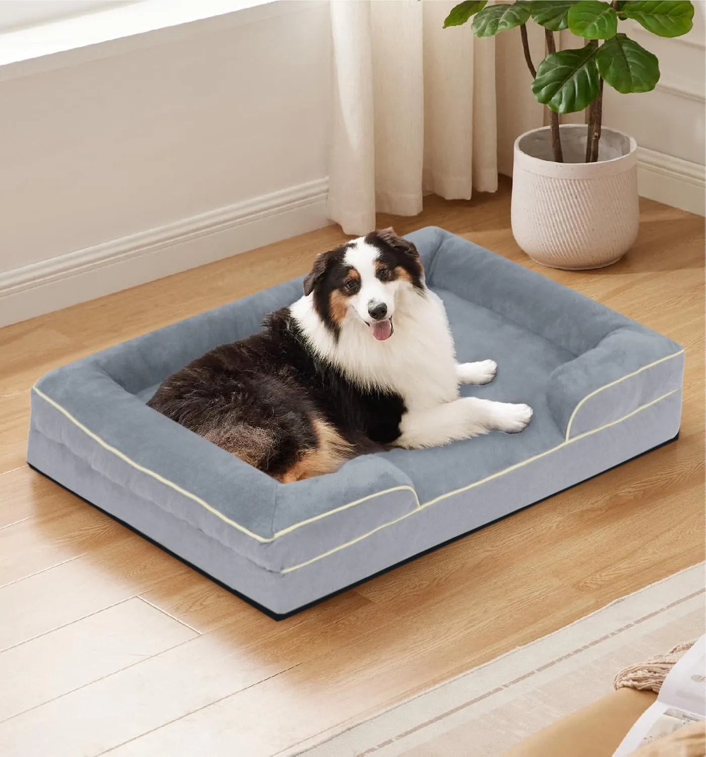 FERPOSH XXL Dog Bed, Orthopedic Washable Dog Bed, Pet Sofa Bed with Removable Washable Cover, Egg Foam Support, Non Slip Bottom Dog Bed, Dog Sofa Bed, Extra Large Dog Bed, 44" x 32", Grey