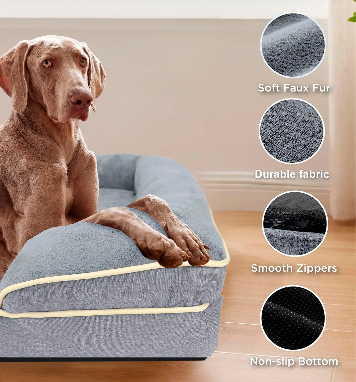 FERPOSH XXL Dog Bed, Orthopedic Washable Dog Bed, Pet Sofa Bed with Removable Washable Cover, Egg Foam Support, Non Slip Bottom Dog Bed, Dog Sofa Bed, Extra Large Dog Bed, 44" x 32", Grey