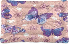 Flowers Butterfly Crate Pet Bed, Portable Washable Dog Cat Mat, Soft Comfortable Pet Mattress with Non-Slip Bottom for Dogs Cats Sleeping, 36 x 24 Inch