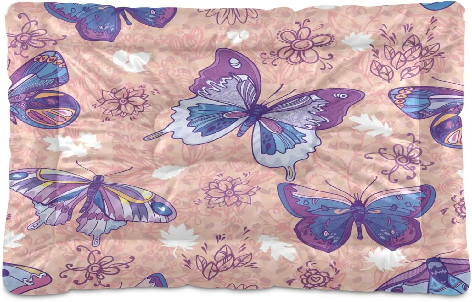 Flowers Butterfly Crate Pet Bed, Portable Washable Dog Cat Mat, Soft Comfortable Pet Mattress with Non-Slip Bottom for Dogs Cats Sleeping, 36 x 24 Inch