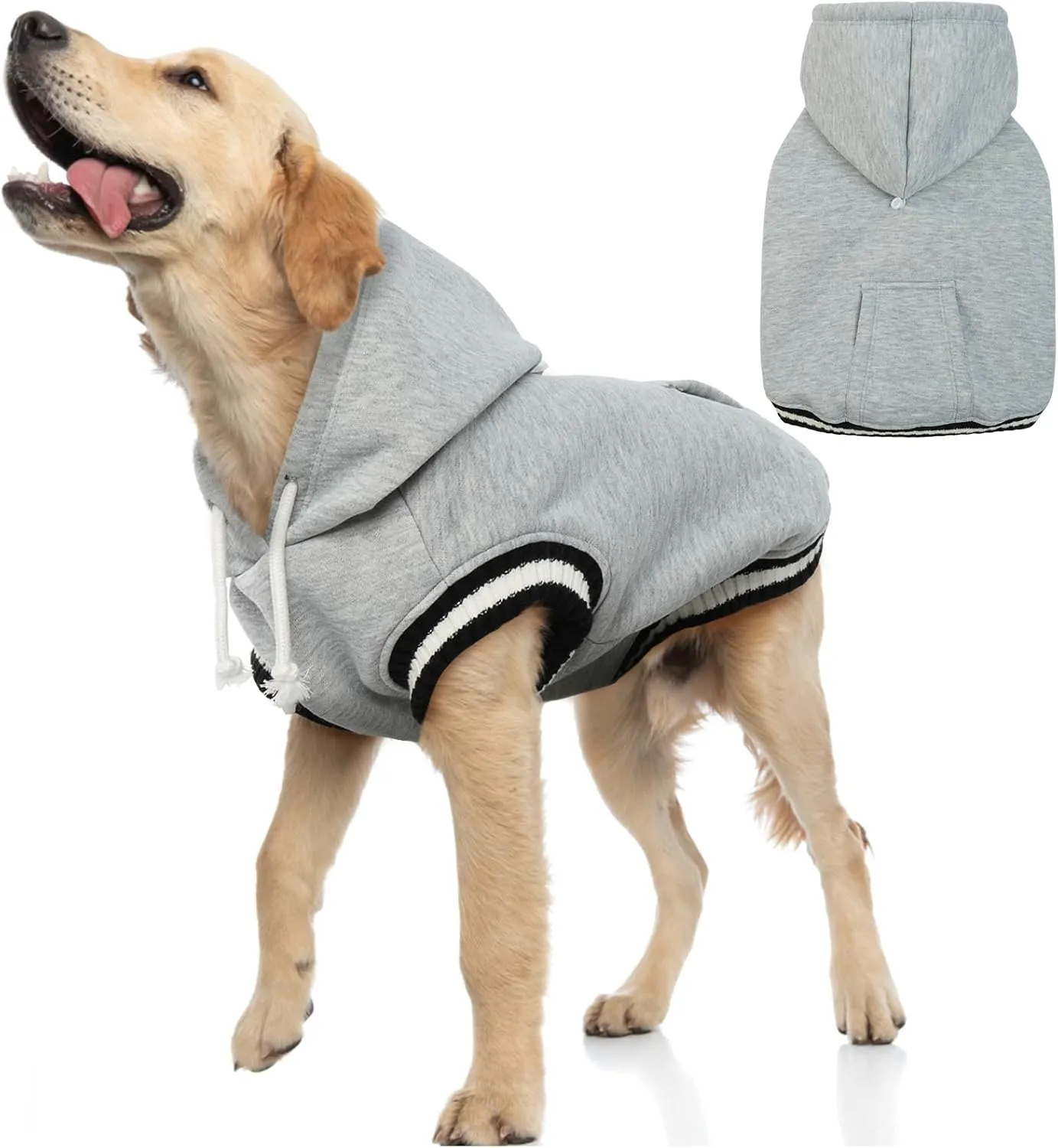 FUAMEY Dog Hoodie,Winter Dog Fleece Sweaters Pet Warm Sweatshirt Pet Pullover Dog Clothes with Pocket Soft Warm Christmas Outfit Puppy Vest with Leash Hole for Small Medium Large Dogs Grey L