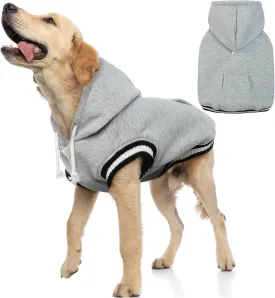 FUAMEY Dog Hoodie,Winter Dog Fleece Sweaters Pet Warm Sweatshirt Pet Pullover Dog Clothes with Pocket Soft Warm Christmas Outfit Puppy Vest with Leash Hole for Small Medium Large Dogs Grey L