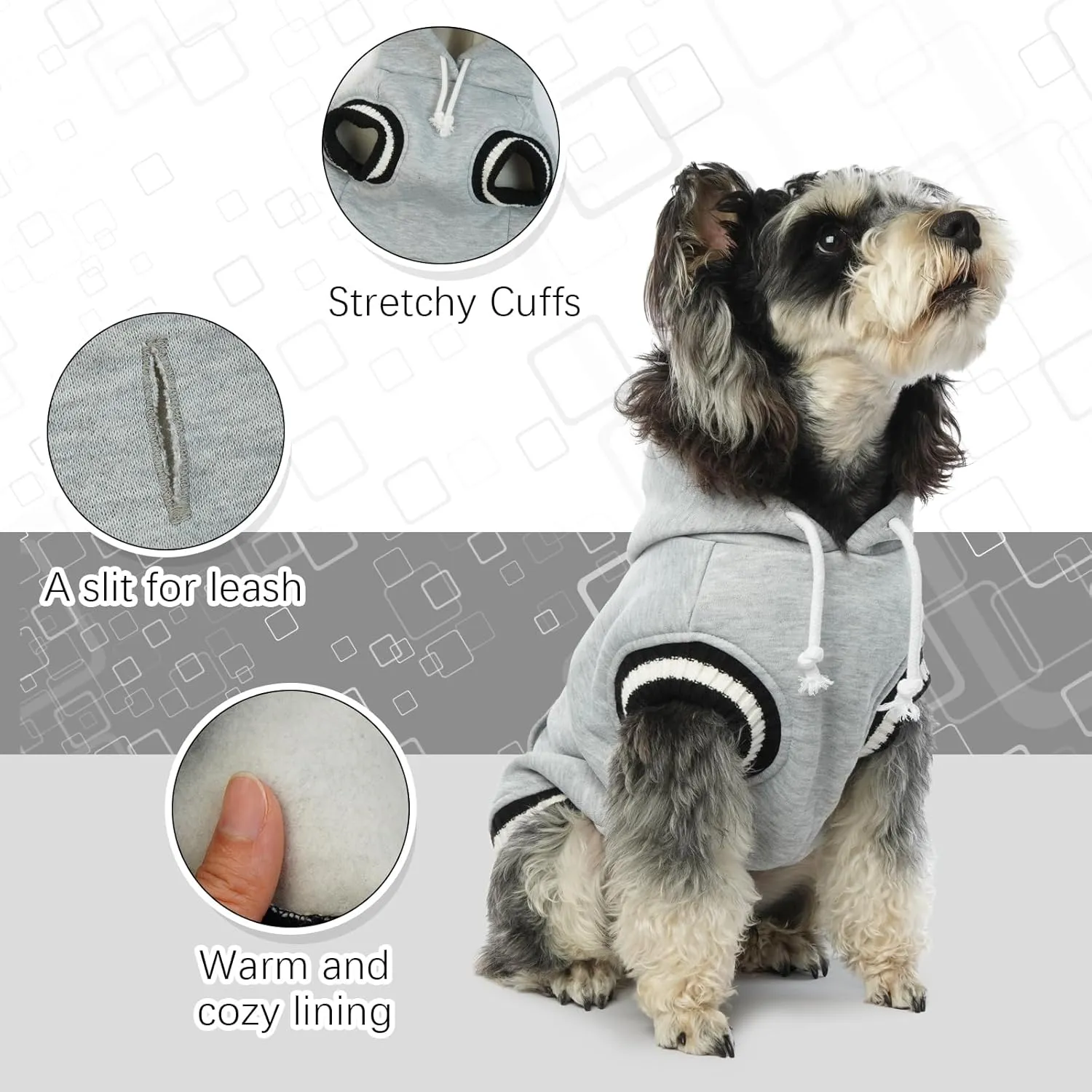 FUAMEY Dog Hoodie,Winter Dog Fleece Sweaters Pet Warm Sweatshirt Pet Pullover Dog Clothes with Pocket Soft Warm Christmas Outfit Puppy Vest with Leash Hole for Small Medium Large Dogs Grey L