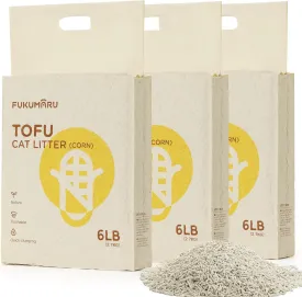 FUKUMARU Tofu Cat Litter, 100% Natural Ingredients Litter, Flushable, Dust Free, Quick Clumping, Lightweight, Low Tracking Cat Litter Pellets, Effective Odor Control, Unscented, 18 LBS (3 Packs)