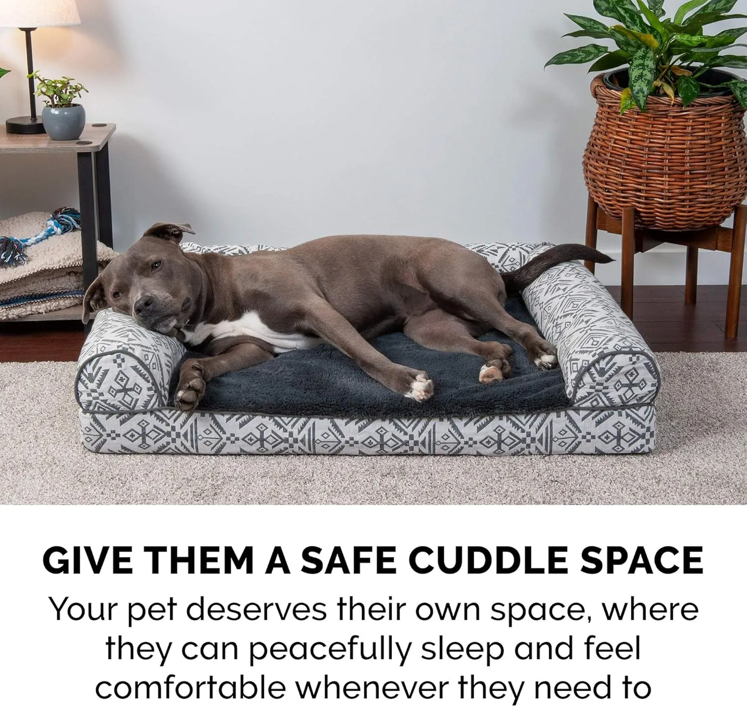 Furhaven Cooling Gel Dog Bed for Large Dogs w/ Removable Bolsters & Washable Cover, For Dogs Up to 95 lbs - Plush & Southwest Kilim Woven Decor Sofa - Boulder Gray, Jumbo/XL