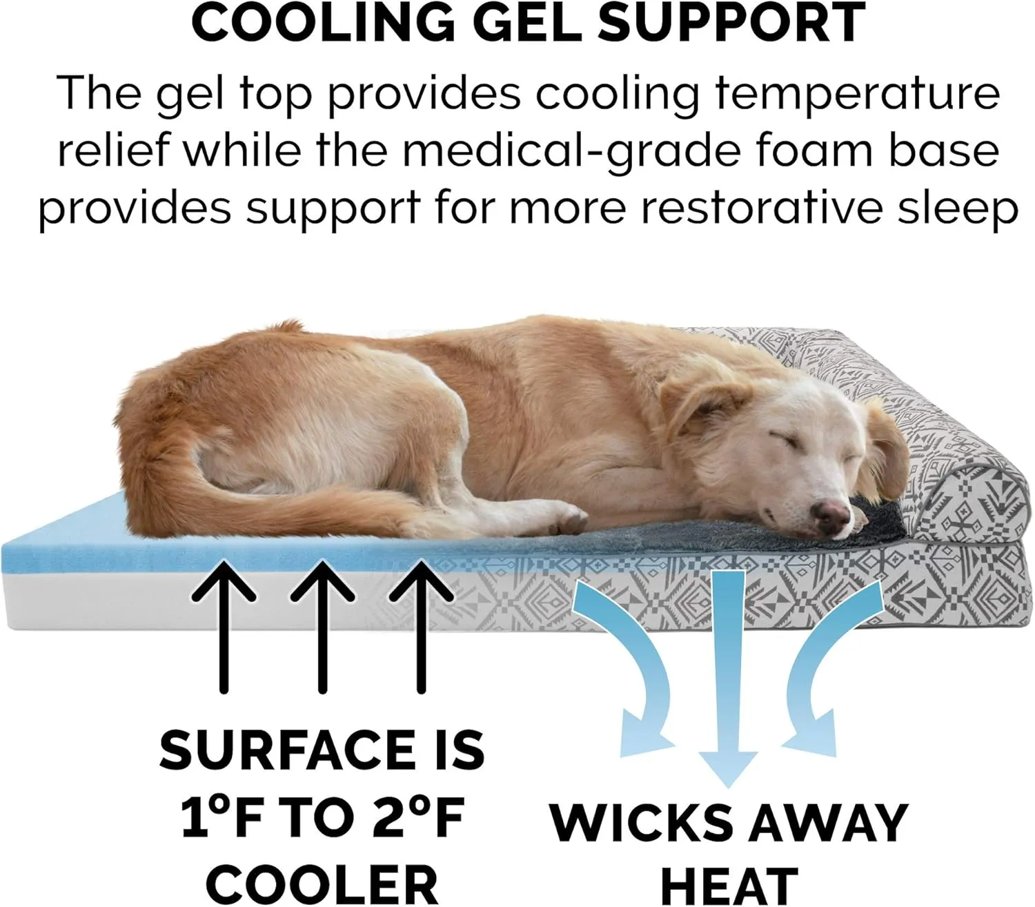 Furhaven Cooling Gel Dog Bed for Large Dogs w/ Removable Bolsters & Washable Cover, For Dogs Up to 95 lbs - Plush & Southwest Kilim Woven Decor Sofa - Boulder Gray, Jumbo/XL