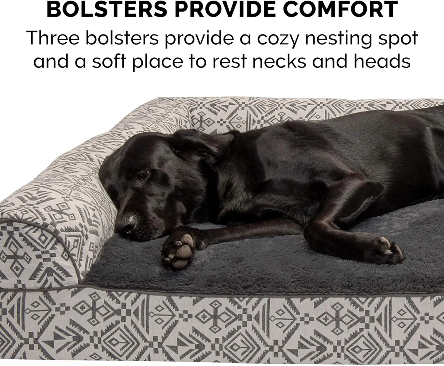 Furhaven Cooling Gel Dog Bed for Large Dogs w/ Removable Bolsters & Washable Cover, For Dogs Up to 95 lbs - Plush & Southwest Kilim Woven Decor Sofa - Boulder Gray, Jumbo/XL