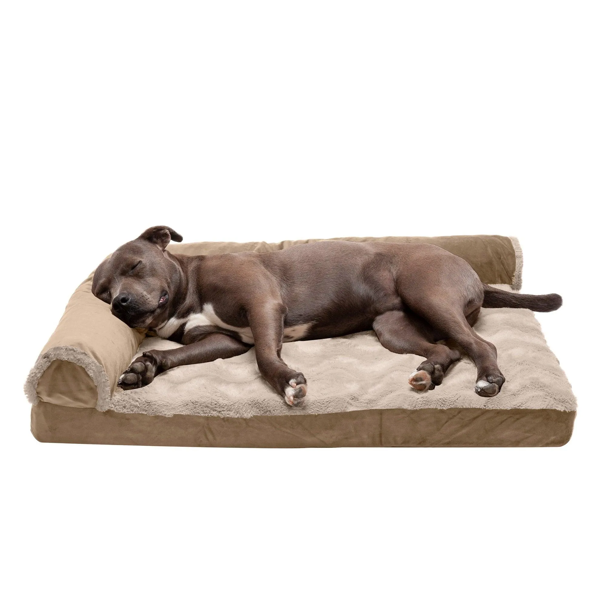 FurHaven Pet Products Wave Fur & Velvet Deluxe Chaise Lounge Cooling Gel Memory Foam Sofa-Style Pet Bed for Dogs & Cats - Granite Gray, Medium