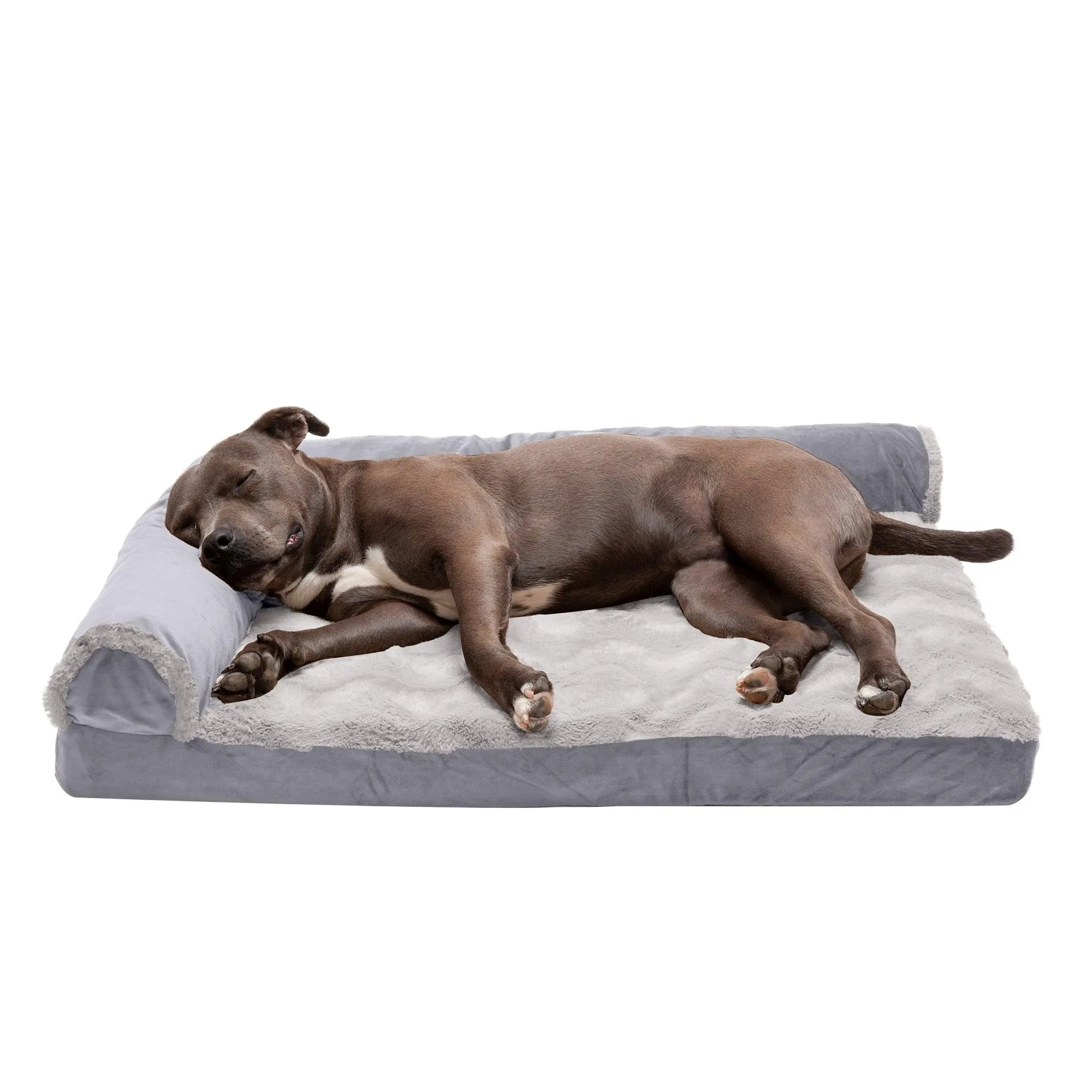 FurHaven Pet Products Wave Fur & Velvet Deluxe Chaise Lounge Cooling Gel Memory Foam Sofa-Style Pet Bed for Dogs & Cats - Granite Gray, Medium