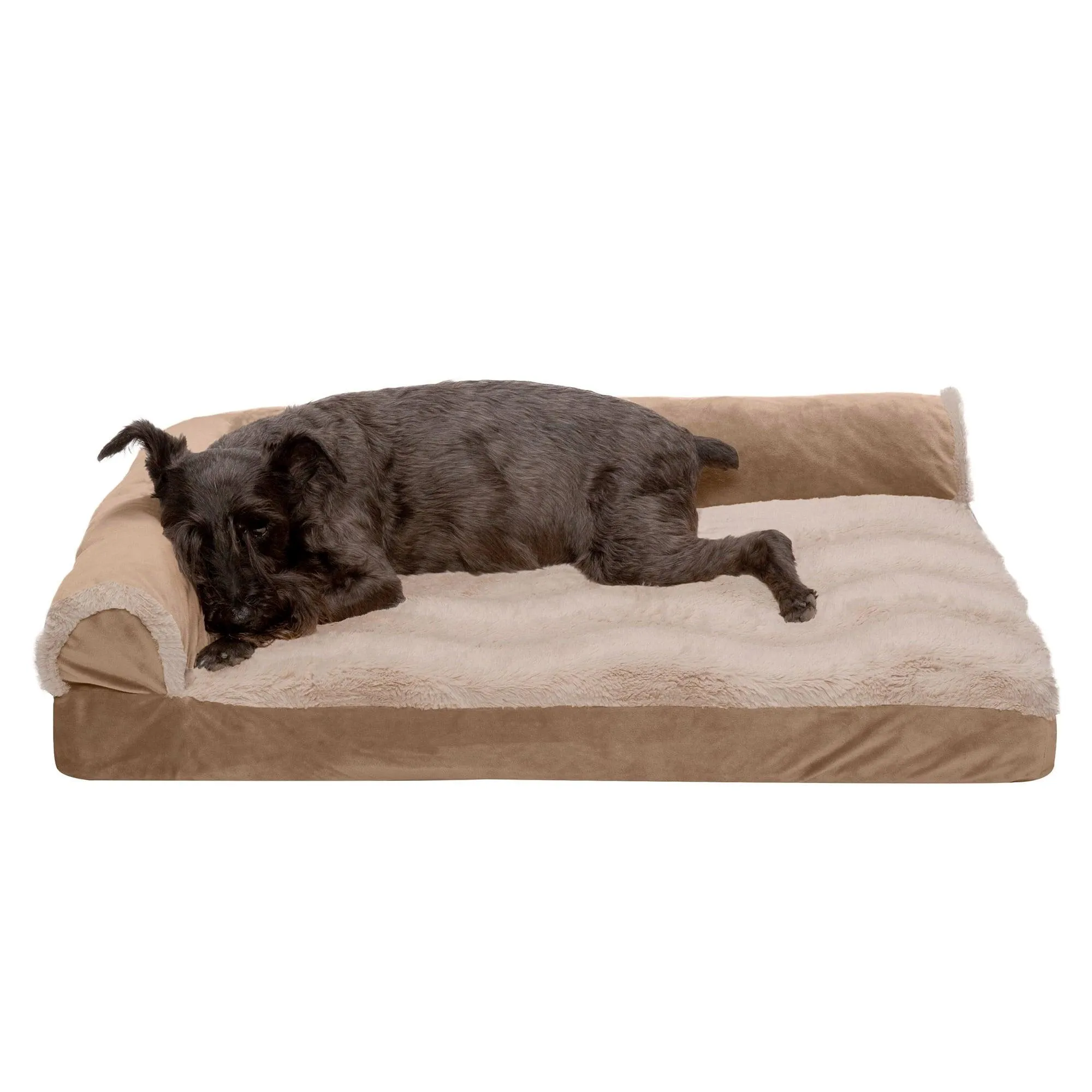 FurHaven Pet Products Wave Fur & Velvet Deluxe Chaise Lounge Cooling Gel Memory Foam Sofa-Style Pet Bed for Dogs & Cats - Granite Gray, Medium